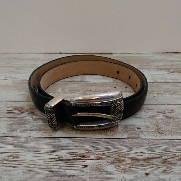 Brighton Accessories - BRIGHTON BLACK REPTILE exotic printed Leather Belt SILVER Buckle M